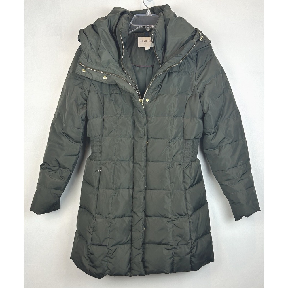 Cole Haan Signature Down Coat Womens P Small Quilted Feather Puffer Parka Green